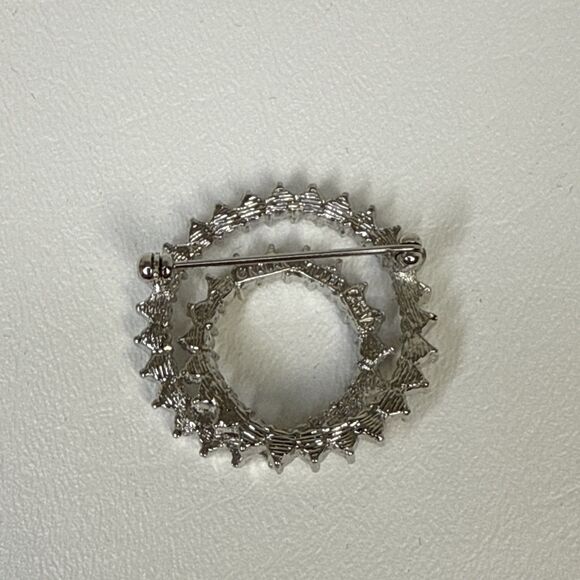 Nolan Miller Crystal Rhinestone Circle Swirl Eternity Brooch Pin Silver Tone Vtg - Picture 5 of 8